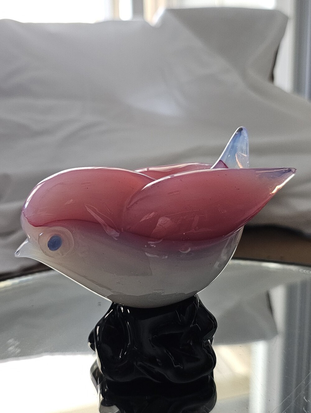 MCM Italy Murano Happy Pink Glass Bird Figurine Vintage